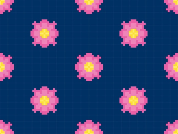 Rosa Blumen-Cartoon-Figur mit nahtlosem Muster auf blauem Hintergrund