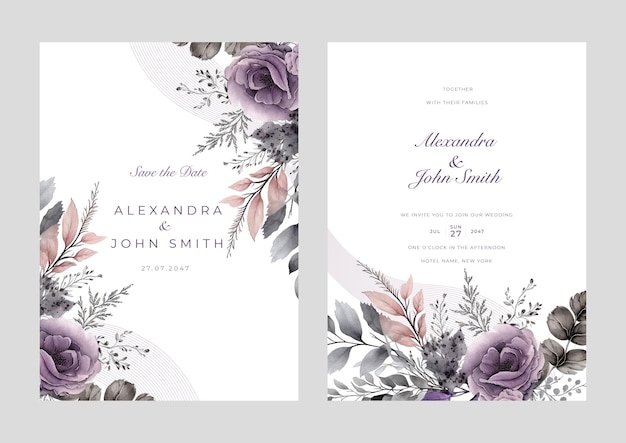 Rosa Blumenaquarell-Hochzeitseinladungskartensatz