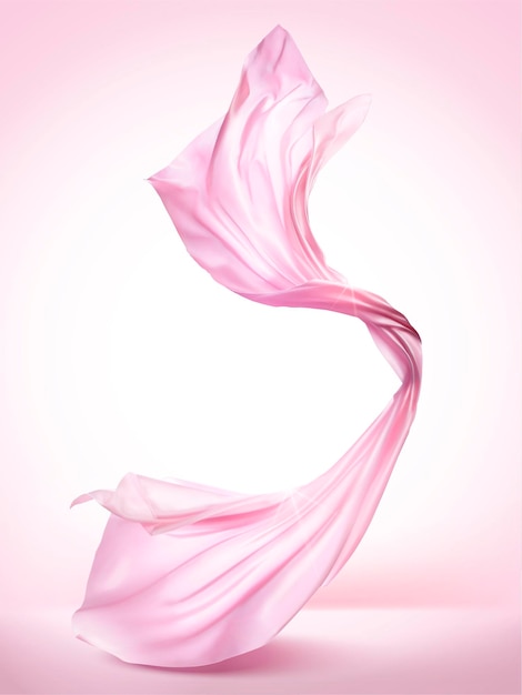 Vektor rosa chiffon-elemente, fliegendes tuch auf rosa hintergrund