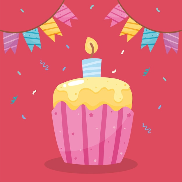 Rosa Cupcake mit Girlanden