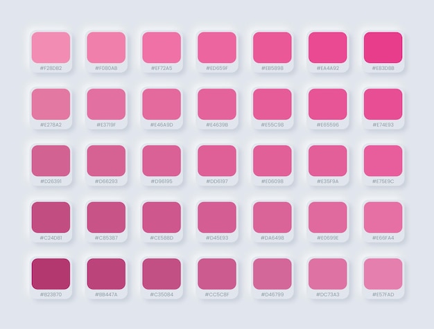 Rosa farbpalette unterschiedlicher heller farbton für ui ux-design auf weißem neumorphem hintergrund