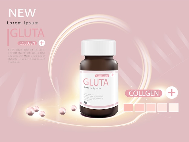 Rosa glutathion-packung mit kapsel