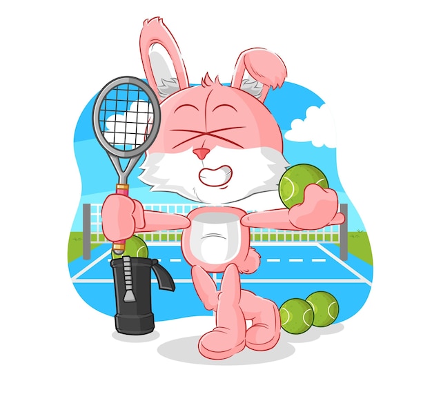 Vektor rosa häschen spielt tennisillustrations-charaktervektor