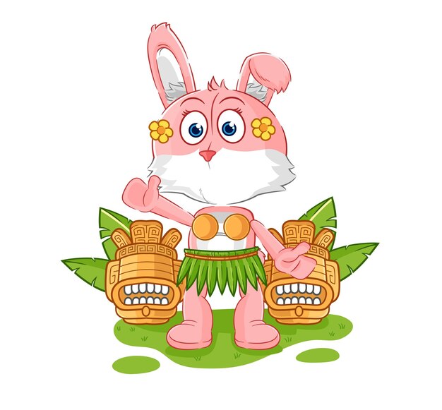 Rosa hase hawaiianischer winkender charakter-karikatur-maskottchen-vektor