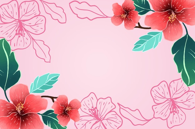 Rosa Hintergrund mit handgezeichneten tropischen Blumen