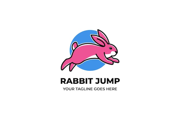Rosa kaninchen-sprung-cartoon-logo-vorlage