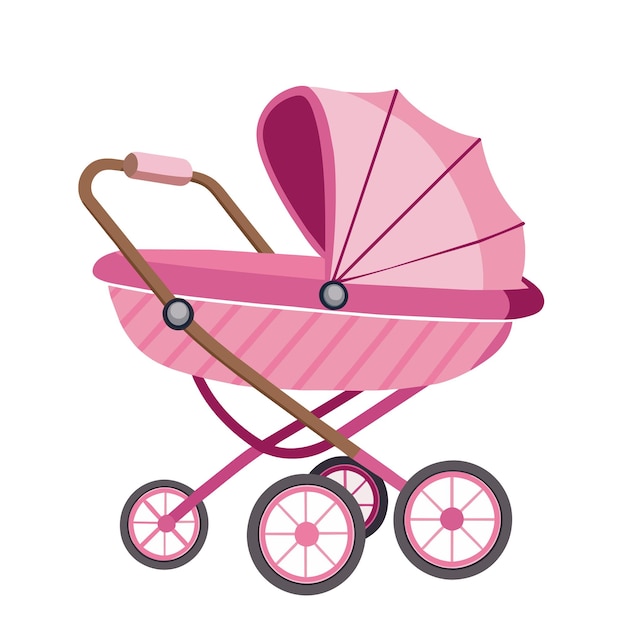 Rosa kinderwagen, kinderwagen auf weißem hintergrund