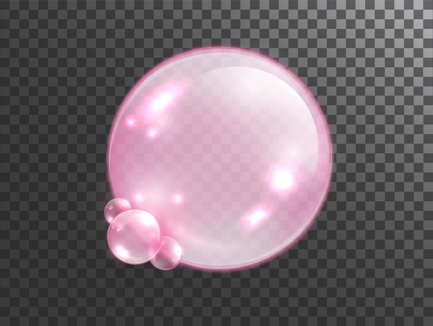 Rosa Kollagenblase isoliert auf transparentem Hintergrund Vektorrealistische Glanzkugel oder Seifenblase 3D-Illustration