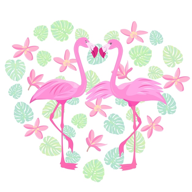 Rosa liebe flamingo valentinstag tropischer vogel paradiesvogel stock vector illustration