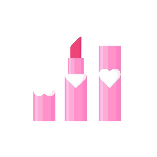 Rosa lippenstift lipgloss mit herz niedlicher lippenstift barbie vektorillustration im cartoon-stil
