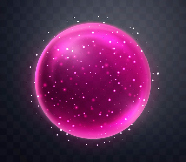 Rosa magische Fantasie-Kugel Kristallkugel mit glühenden Funkeln und Partikeln Energiekugel