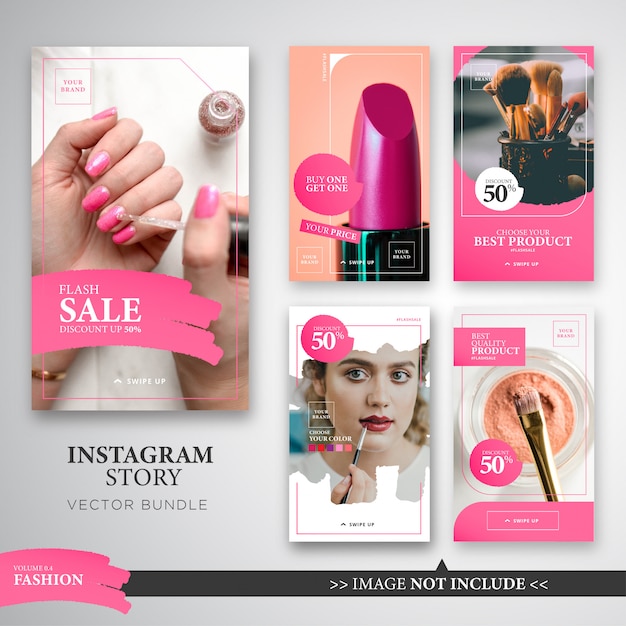 Rosa mode make-up instagram geschichtenvorlage bundle