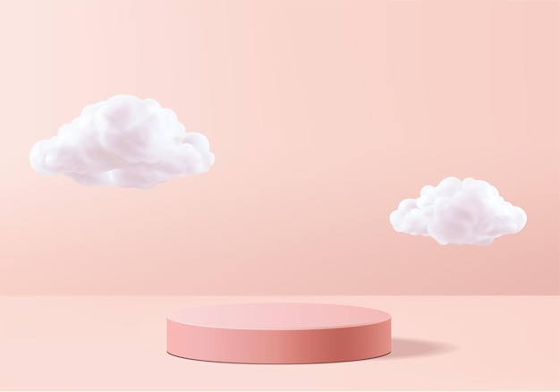 Rosa Rendering des Valentinstaghintergrundes mit Podium- und Wolkenweißszene, Minimalhintergrundwiedergabewolke des Valentinsgrußes rosa Pastellpodest. Stage Pink auf Cloud-Render-Hintergrund