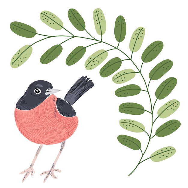 Vektor rosa runder vogel mit gebogenem ast