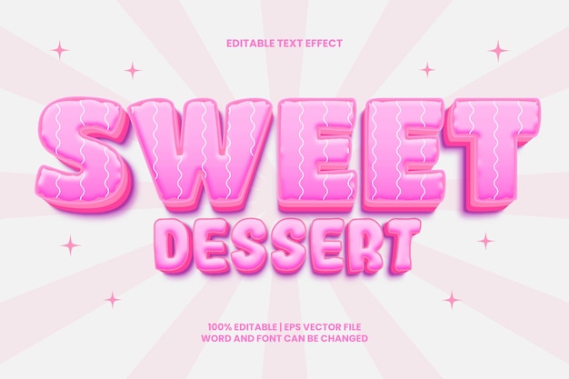 Rosa süßer Dessert-Texteffekt editierbarer 3D-Cartoon-Stil