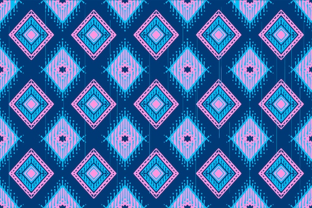 Rosa und blau auf marineblau geometrisches ethnisches orientalisches muster traditionelles design für hintergrundteppichtapetenkleidungverpackungbatikstoffvektorillustration stickereistilxa