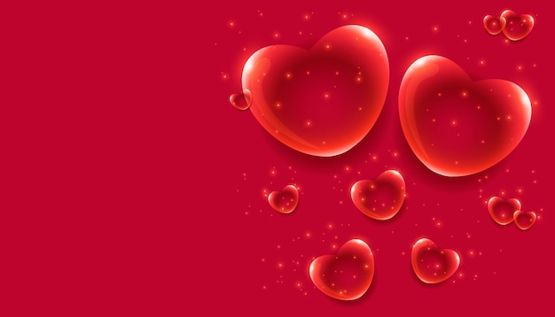 Rosa Valentinstaghintergrund mit Herzen 3d auf Rot. Vektor-Illustration. Nettes Liebesbanner oder grün