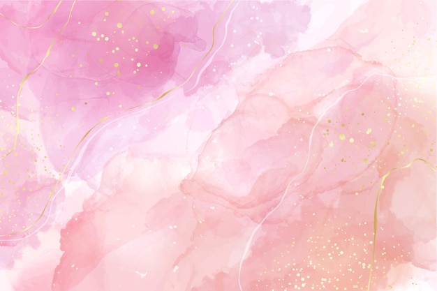Vektor rosafarbener flüssiger aquarellhintergrund mit goldenen linien