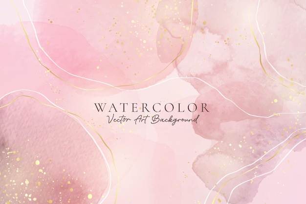 Vektor rosafarbener flüssiger aquarellhintergrund mit goldenen punkten staubiger errötender marmoralkohol-tintenzeichnungseffekt
