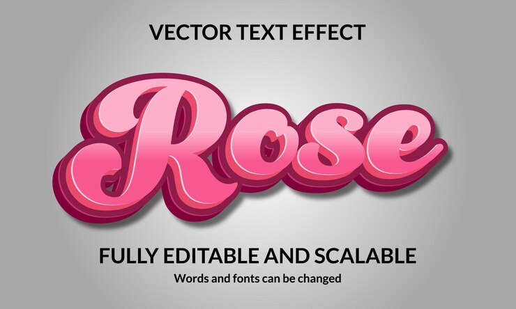 Vektor rose bearbeitbarer 3d-textstileffekt