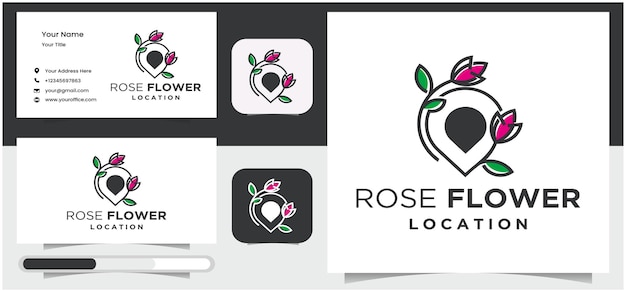 Rose location line style logo logo für beauty salon location rose flower fashion und mehr