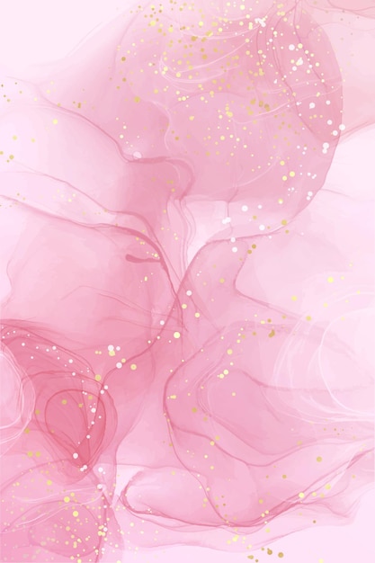 Rose-rosa flüssiger Aquarell-Hintergrund mit goldenen Punkten