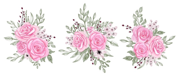 Rose rosa pastellstrauß clipart aquarell illustration