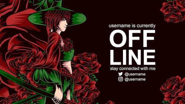 Vektor rose samurai anime offline-banner für twitch
