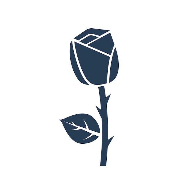 Rose-symbol schwarzes symbol isoliert auf weißem hintergrund blumen-silhouette mit dornen und blättern vektor-illustration eines flachen designs