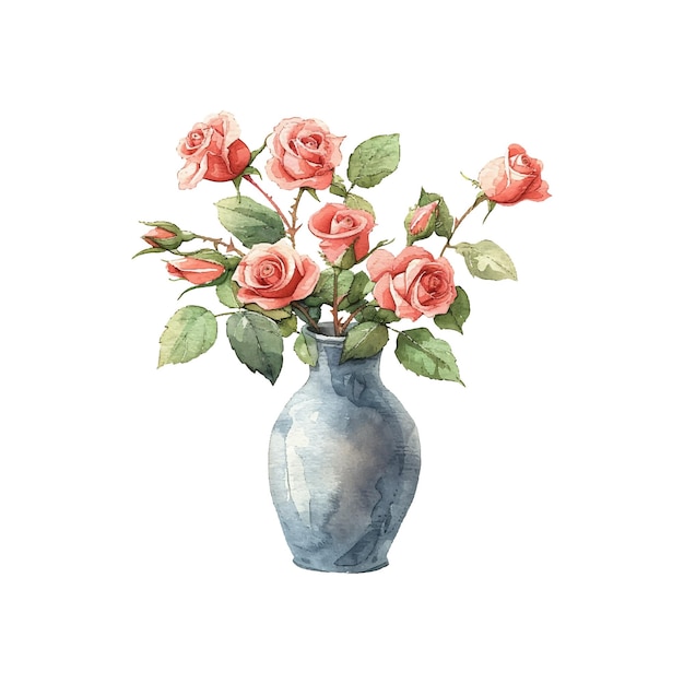 Rosen auf Vase Vektor-Illustration im Aquarell-Stil