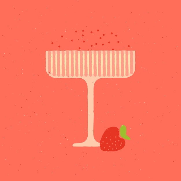 Rosen-champagner-dessertglas mit erdbeeren flache beschaffenheitsillustration des vektors