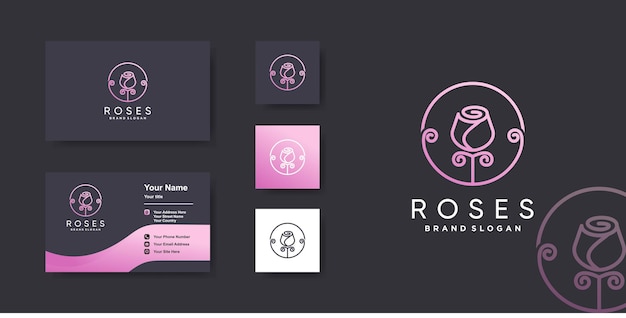 Rosen logo vorlage mit modernem schönheitsstil und visitenkartendesign premium vektoren