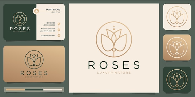 Rosen strichzeichnungen stil. blume luxus schönheitssalon, mode, hautpflege, kosmetik, natur und spa produkte.logo und visitenkarte vorlage.