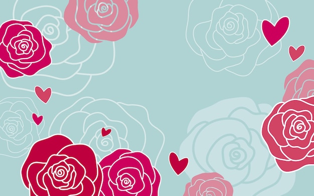 Rosenblumen- und herzhintergrunddesign mit kopienraumvektorillustration