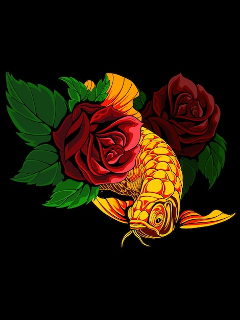 Rosenblumen-vektordesign mit arowana-fischen