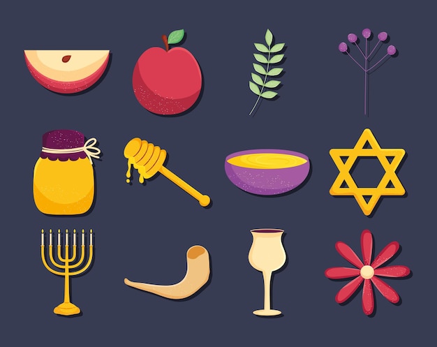 Rosh hashanah icon set design