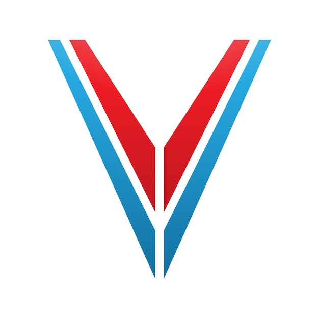 Vektor rot und blau gestreiftes symbol für den buchstaben v