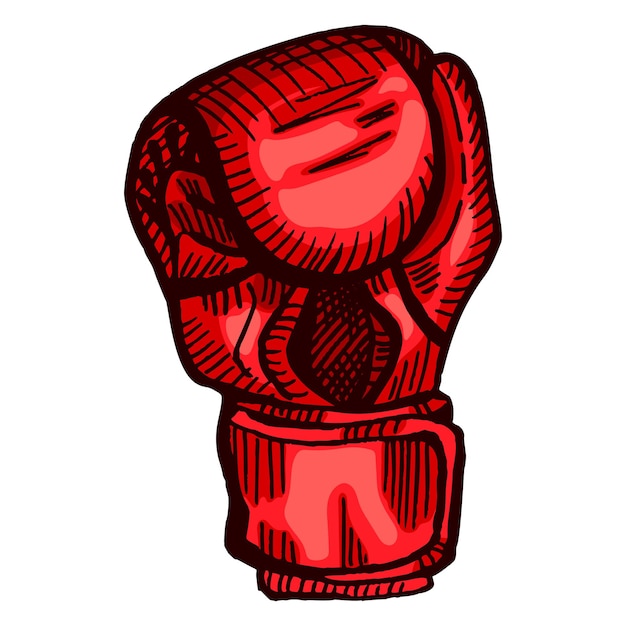 Rote boxhandschuhskizze in isoliertem weißem hintergrund vintage-sportgeräte für kickboxen im gravierten stil vektor handgezeichnetes design für posterdruck buchillustration tattoo
