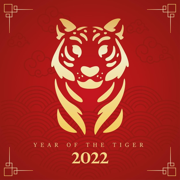 Rote chinesische neujahrsvorlage goldener abstrakter tiger-avatar-vektor