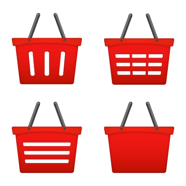 Rote Einkaufskorbsymbole auf weißem Hintergrund, Vektorillustration eps10