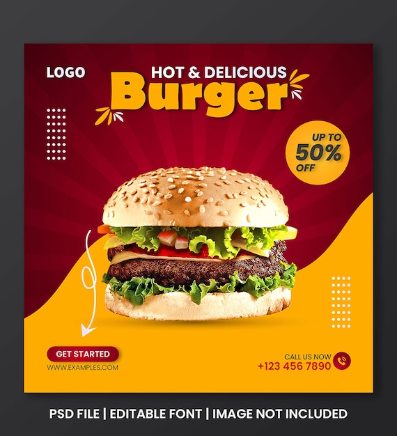 Rote Farbe leckeres Essen Menü Social Media Instagram Post Vorlage