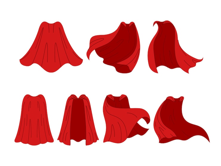 Vektor rote farbe set mantel kostüm mode-stil superheld elegantes kleidung accessoire