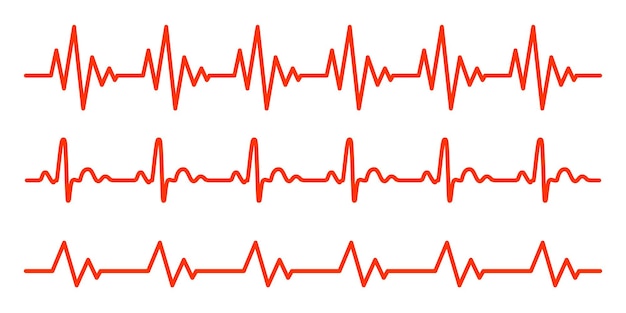 Rote herzschlagikonen im flachen design. vektor-illustration. zeichen des elektrokardiogramms isoliert.