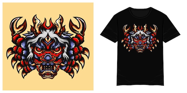 Vektor rote krabben-oni-monster-vektor-t-shirt-illustration