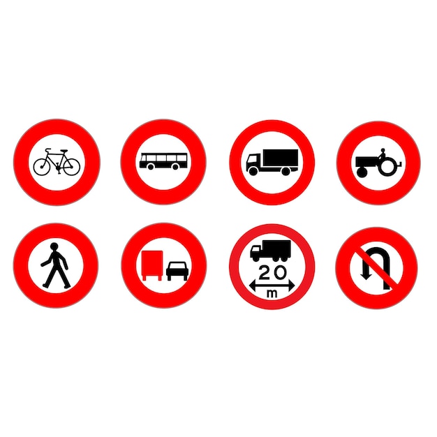 Rote kreisförmige verkehrszeichen vektor-icon-set.