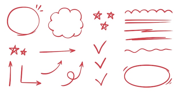 Vektor rote markierung, unterstrichener kreis, handgezeichneter doodle-skizze, roter markierungsstrich, hervorgehoben