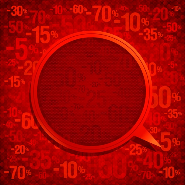 Rote mode-sprechblase vor rotem hintergrund mit prozent leerem raummodell