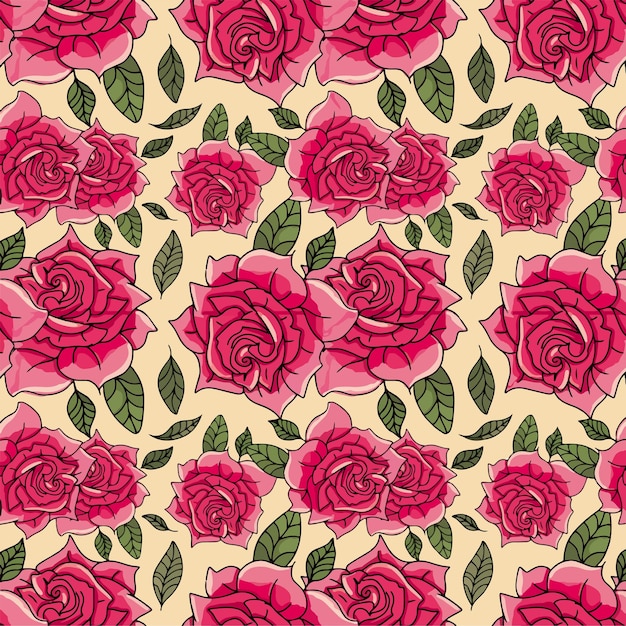 Rote Rose Blumen Muster wiederholen Vektor Hintergrunddesign