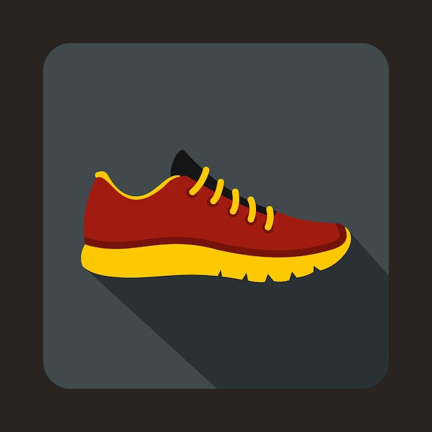 Rote sneaker-ikone im flachen stil auf grauem hintergrund