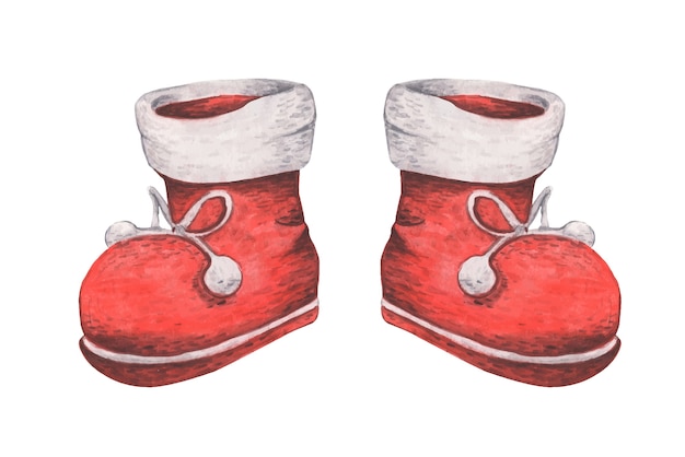 Rote Stiefel. Weihnachtsdekoration, Aquarellillustration.